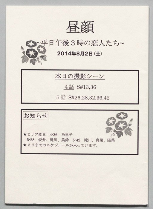 昼顔　平日午後3時の恋人たち（ロケ台本）
